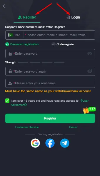 JJ55 Register and Login