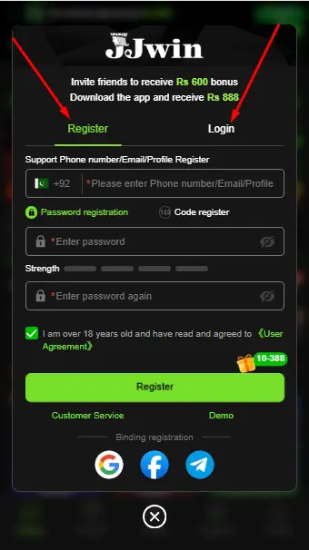 JJWin Register and Login
