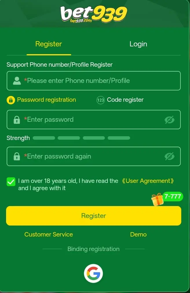 Bet939 register and login