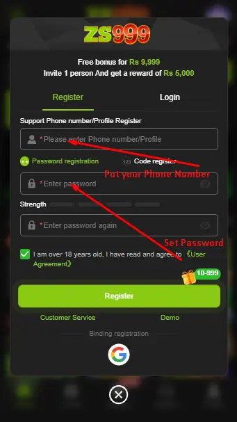ZS999 Register and Login